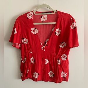 Zara Red Floral Blouse